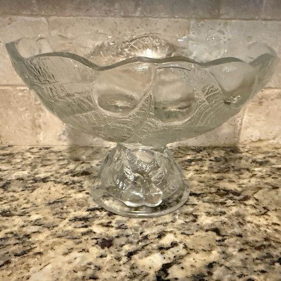 Vintage Teleflora 1985 Pedestal Compote Clear Fruit Bowl Pears & Leaf Pattern. - Picture 4 of 7